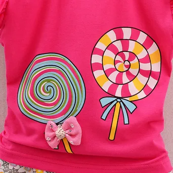 Lollipop din Bumbac Model Baby Girls T-Shirt, pantaloni Scurți Set 2 BUC pentru Copii Copilul de Moda Fete pentru Copii Haine Topuri+pantaloni Scurți Copil Haine Set