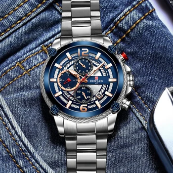 RECOMPENSA Mare Cadran Ceas Brand de Top pentru Bărbați Ceasuri Cronograf rezistent la apa Sport Cuarț Oțel Inoxidabil Ceasuri Relogio Masculino