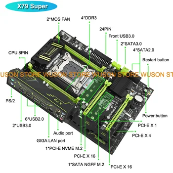 HUANANZHI X79 Super Kit Placa de baza cu HI-SPEED Dual M. 2 SSD Slot CPU Xeon E5 2650 V2 2.6 GHz Brand Mare RAM 16G(2*8G) REG ECC