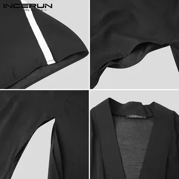 INCERUN Bărbați Îmbrăcăminte exterioară Maneca 3/4 Streetwear Vrac Deschide Cusătură Patchwork Mantie Paltoane Barbati 2021 Moda Translucid Trench Casual