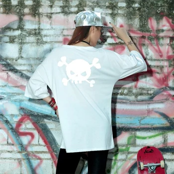 Femei T-Shirt de Vară Jumătate maneca Craniu de Imprimare Bumbac de sex Feminin Hip-hop Vrac Noua Moda Casual, Rock, Punk stil Topuri Largi Tees