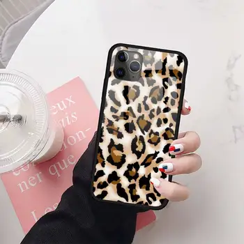 Leopard ghepard print piele Caz Telefon din sticla Temperata Pentru iphone 11 12 PRO MAX X XS XR 5C 6 6S 7 8 plus