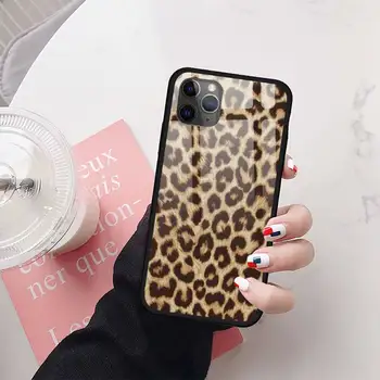 Leopard ghepard print piele Caz Telefon din sticla Temperata Pentru iphone 11 12 PRO MAX X XS XR 5C 6 6S 7 8 plus