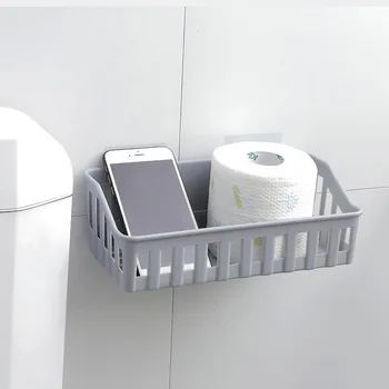 Perforare-gratuit baie raft articole de toaletă, toaletă plastic cuier de perete primește coș se spală rack