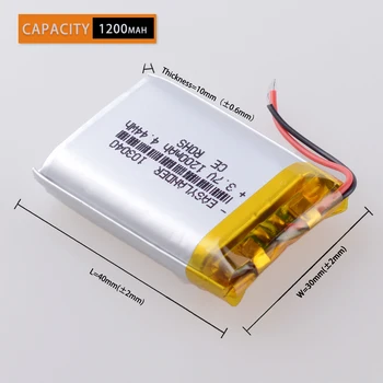 3.7 V 1200mAh baterie Litiu Polimer LiPo Baterie Reîncărcabilă 103040 Pentru MP3 MP4 GPS, PSP, mobil, video game PAD E-book Tablet