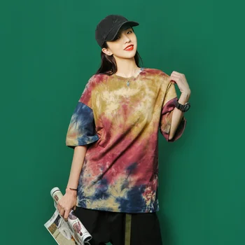 Supradimensionate Femei Tie Dye Print T Camasa de Vara Noi Doamna Topuri de Moda Streetwear Feminin Tricouri O-gât Casual Fete Student T-shirt