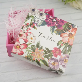 Flori de vară design cutie 14*14*5.2 cm Cutie de Hârtie Petrecere de nunta Bomboane Cookie Macaron Crăciun DIY Ambalare cadou
