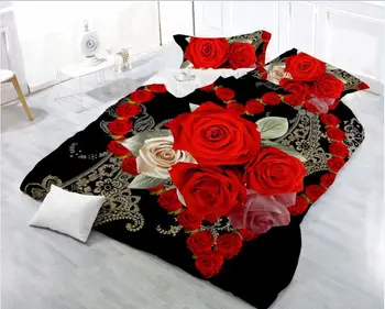 3D Red Rose Set de lenjerie de Pat Lenjerie de cu Flori Duble, lenjerie de Pat King Plapuma Capac Plapuma fata de Perna Lenjerii 4buc/set Home Textile de Frumusete