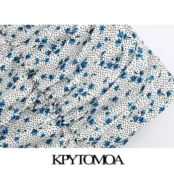 KPYTOMOA Femei 2020 Moda Chic Floral Print Drapat Mini Fusta Vintage Talie Mare cu Fermoar Spate Feminin Fuste Casual Faldas Mujer