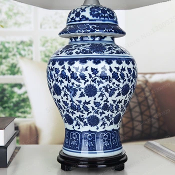 Porțelan Chinezesc Stil Albastru Și Alb Portelan Lampa de Masa Vintage din Ceramica Decor de Lămpi de Masă pentru Dormitor/Camera de zi