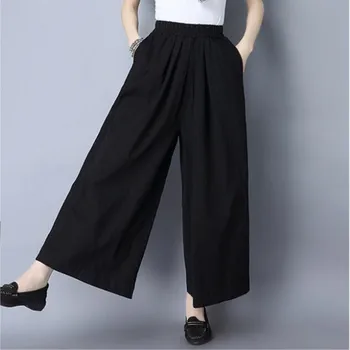 Femei Pantaloni Largi Picior De Vară 2020 Pantaloni Largi Elegant Talie Elastic Casual Glezna Lungime Pantaloni Solid Modă Plus Dimensiune Birou
