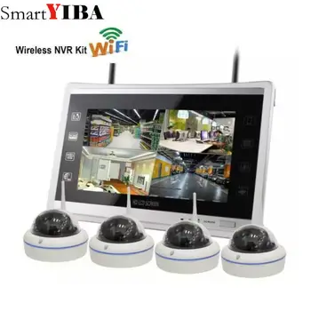 SmartYIBA Wireless 4 CANALE Sistem CCTV Kit NVR Wifi Camera IP Audio Record Piscină Interioară Vandalism Dome Wifi 960P