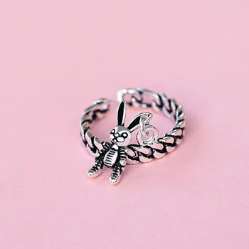 Argint 925 drăguț urs de deschidere inel de femei din coreea simplu moda dulce inel de mână de desene animate bijuterii
