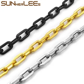 SUNNERLEES 316L din Oțel Inoxidabil Colier 6.5 mm Geometrice Link-ul Lanț Negru Aur Argint Culoare Bărbați Femei Bijuterii Cadou SC96 N