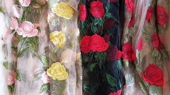 4 Culori 3D Mare de Flori Brodate Tifon Tul Dantela Tesatura Pentru Couture Rochie de Bal, Rochie De Nunta Rochie de Voal Costum Consumabile