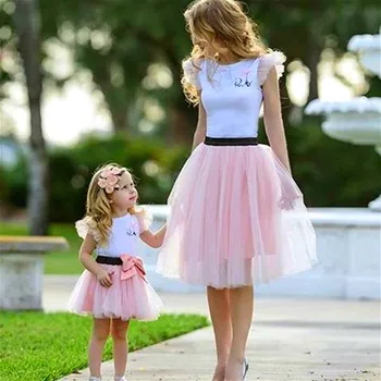 2019 Vara Mama și Fiica Dress Familie de Potrivire Haine Femei Fete pentru Copii Petrecere de Nunta Rochie de Balet Îmbrăcăminte Set