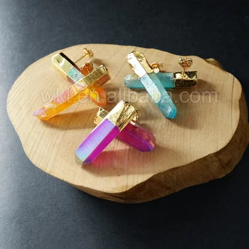 NE-E132 cercei Minunat naturale Mici Aura cristal de cuarț știfturi de cercei colorate prime cuarț cercei shopping gratuit