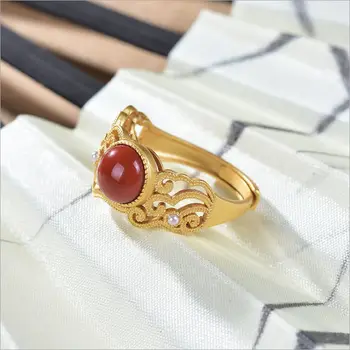 Naturale Hotan roșu turmalina inel deschis Chineză stil retro palace stil geometric gol afară de lumina de lux pentru femei bijuterii de argint