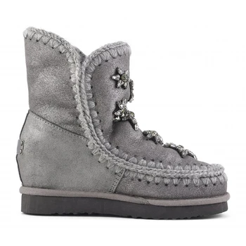 Moug de blană de iarna pentru femei snow ankle boots Original interior pană scurtă de cristal stele piele de oaie sutura fetei apartamente doamnelor pantofi