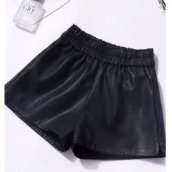 2021 Iarna pantaloni Scurți de Moda pentru Femei Negru Largi Picior pantaloni Scurți de Înaltă Talie Pierde din Piele PU Scurt Femme Pantalon Corto Fundul 11267