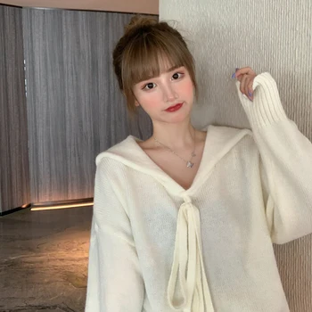 Kawaii Pulover Tricotate Femei Dulce Stil coreean Liber Supradimensionat Subțire Pulover Feminin Casual cu Maneci Lungi din Dantela-up Topuri 2020 Toamna