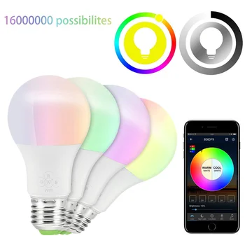 2 buc WiFi Smart LED de Trezire Lumini Soclu E27 flux luminos Multicolor telefon Mobil de Control RGB Bec Led 4.5 W(Echivalent 40W)