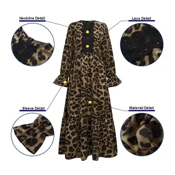 ZANZEA Toamna cu Maneci Lungi Dantelă Croșetat Sundress Moda Femei Leopard Print Maxi Rochie Lunga Casual cu Volane Vestido Kafran Robe7