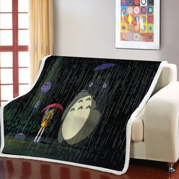 Desene animate Totoro Personaj Amuzant Pătură Sherpa Pătură pe Pat Canapea Textile Acasă Anime Vecinul Meu Totoro Cald Pătură, Cuvertură de pat