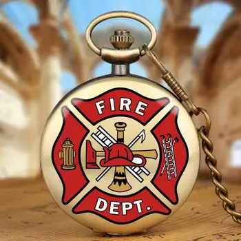 Unic de Bronz Foc Luptător Departamentul de Cuarț Ceas de Buzunar Pompier Pandantiv Casual pentru Bărbați Ceasuri Lanț de Ceas de Cadouri pentru Om