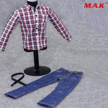 1/6 scară de sex masculin, omule băiete haine casual model jucării red white plaid shirt blue-jeans-pantaloni pentru 12