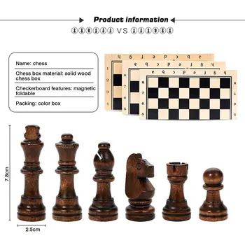 3 În 1 Lucrate Manual Din Lemn, Pliante Internațional De Șah Profesionist Set De Sah Din Lemn Joc De Table De Joc Joc De Călătorie