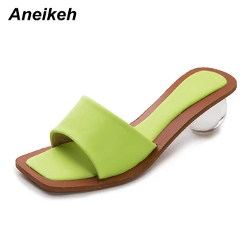 Aneikeh 2020 Moda de Vara Femei Sandale cap Pătrat Peep Toe Plexiglas Toc Rotund toc Sandale cu Toc Rochie Pantofi de damă 42 43