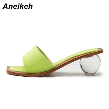 Aneikeh 2020 Moda de Vara Femei Sandale cap Pătrat Peep Toe Plexiglas Toc Rotund toc Sandale cu Toc Rochie Pantofi de damă 42 43