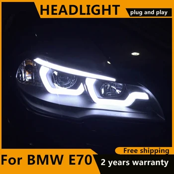KOWELL Styling Auto Lampă de Cap pentru BMW X5 Faruri 2007-2013 E70 Faruri Angel Eye cu LED DRL Semnal Lampă Hid/LED Auto Accessori