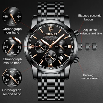 CHENXI Brand de Top Luxury Mens Ceasuri Cronograf din Oțel Inoxidabil Impermeabil Cuarț Ceas Oamenii de Afaceri Data Calendar Ceas de mână