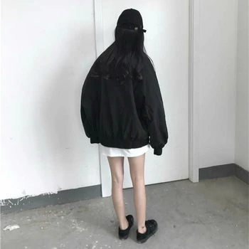 Jachete Femei cu Dungi Loose XXL Agrement Simplu Harajuku Șic High Street Negre Haină de Moda coreeană Jacheta Ins Ulzzang Noi