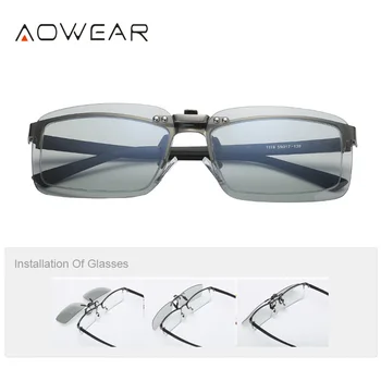 AOWEAR Polarizati Clip Fotocromatică ochelari de Soare Barbati Cameleon Clip Ochelari pentru Miopie Ochelari Zilei de Conducere de Noapte Ochelari de Oculos