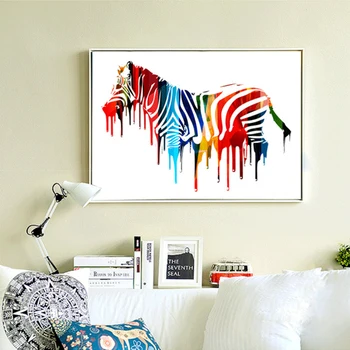 HAOCHU Europa Nordică Decor Animale de Colorat Mare Zebra Cal Panza Pictura pe Perete Poze Poster Pentru Camera de zi Decor Acasă