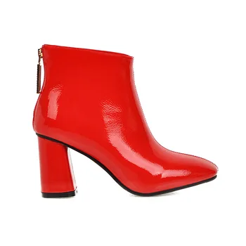 WETKISS Tocuri inalte Cizme Femei Zip Ankle Boot de Brevet Pu Pantofi pentru Femeie Pantofi de Cristal Doamnelor Square Toe Pantofi de Iarna 2019 Noi