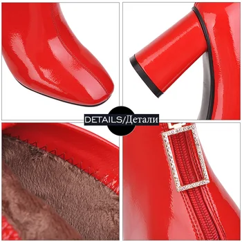 WETKISS Tocuri inalte Cizme Femei Zip Ankle Boot de Brevet Pu Pantofi pentru Femeie Pantofi de Cristal Doamnelor Square Toe Pantofi de Iarna 2019 Noi