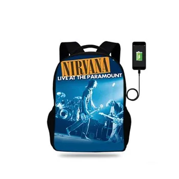 17inch Mens Nirvana Colegiul Rucsac Incarcator USB Ghiozdan pentru Laptop, Rucsaci pentru Adolescente Sac de Școală, Băieți&Fete