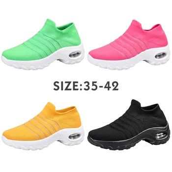 Damyuan Adidasi Femei Pantofi de Vara pentru Femei Non Alunecare Platforma Adidasi Negri de Plasă de Șosete pentru Femei Largă Mocasini Pantofi de Mers pe jos 42