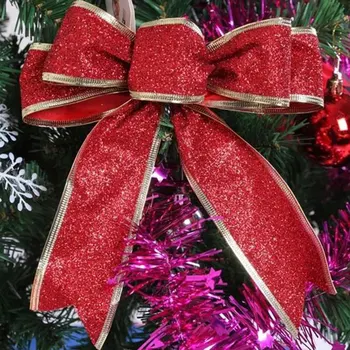 Mare, Roșu, Aur Sclipici Spumante De Crăciun Panglică Arc Decorare Pom De Crăciun Handmade De Crăciun Ornament