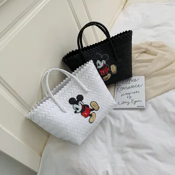 Disney Mickey Mouse doamnelor geantă de mână de Desene animate doamna Tote sac Mare Capacitate Femei țesut geantă de mână de moda de călătorie sac de plajă