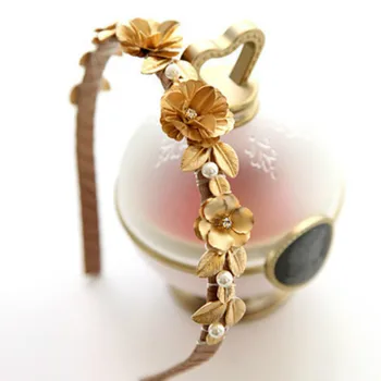 2020 Moda Stil Baroc Cristal Pearl Metal Auriu Cu Flori Frunze Tiara Mireasa Frizură Banda De Păr Accesorii Bijuterii Cadouri Partid