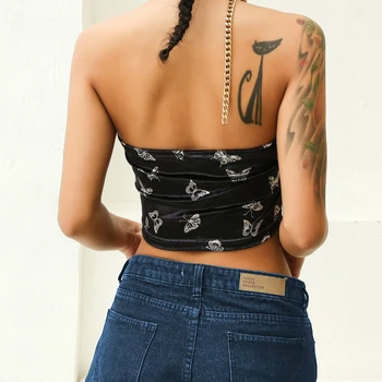 Rockmore Vintage Butterfly Print Tank Top Femei Halter Culturilor Topuri Stil Chinezesc De Pe Umăr Sexy Top Streetwear Backless Vesta