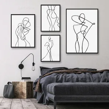Rezumat Sexy Femeie Linia Corpului Panza Poster Nordic Decor Imagine Wall Art Print Tablou Minimalist Scandinav Decor Acasă