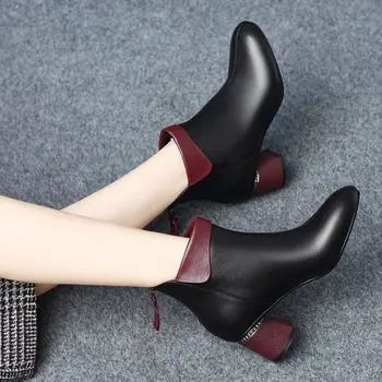 Plus Dimensiune 35-42 Pantofi pentru Femei Cizme Scurte de Toamnă și de Iarnă la Mijlocul toc Britanic de sex Feminin Glezna Cizme Toc Gros