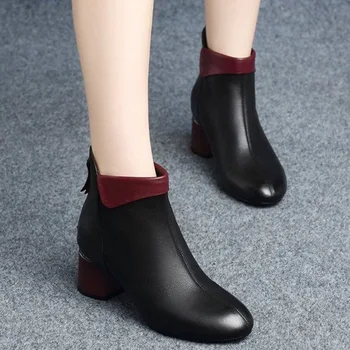 Plus Dimensiune 35-42 Pantofi pentru Femei Cizme Scurte de Toamnă și de Iarnă la Mijlocul toc Britanic de sex Feminin Glezna Cizme Toc Gros