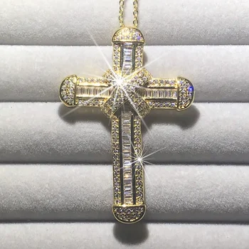 Noi Argint 925 Rafinat Biblie Isus Crucea Pandantiv Colier Femei bărbați Farmec cruce Simulat Diamant aur de 14K Bijuterii